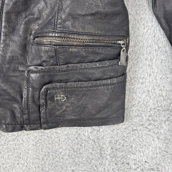 Harley-Davidson Women’s Black Core Washed Leather Biker Jacket XL Vented Side - Picture 3 of 16
